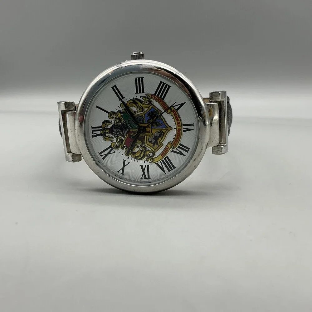 Harry Potter Teens Watch 36mm Hogwarts Crest Black Leather Silver Tone